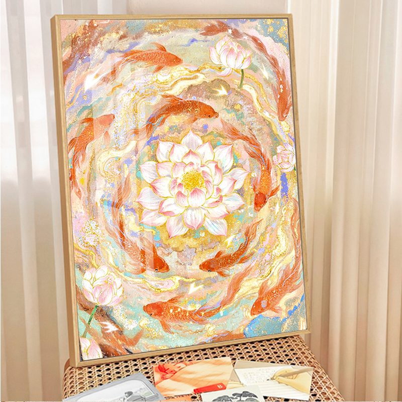 九鱼呈祥十字绣5d钻石画满钻2025新款手工diy水钻客厅卧室装饰画