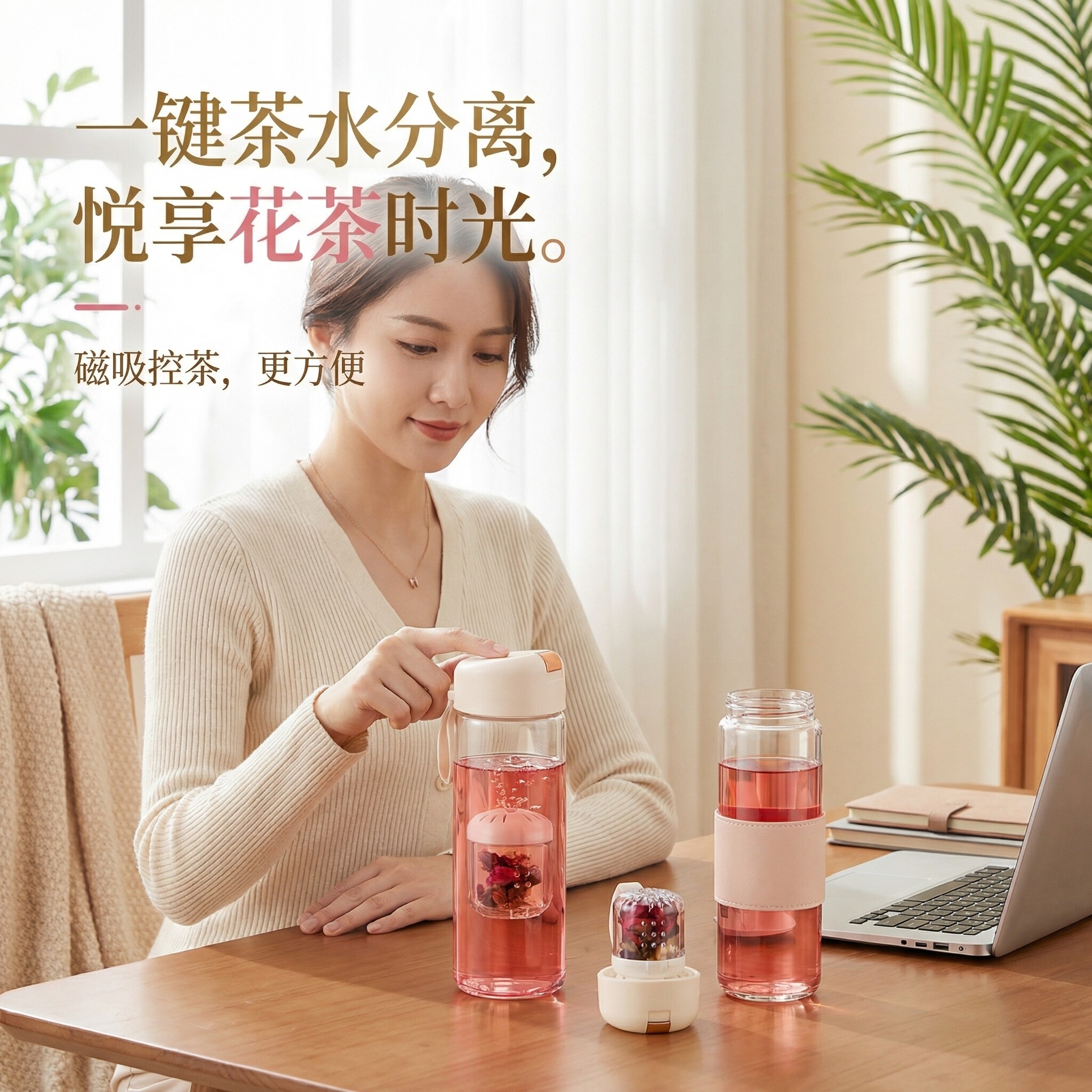 年轻人茶水分离杯独立茶仓新型磁弹泡茶杯磁吸运动可携式水杯子喝
