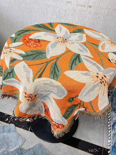 轻奢郁金香盖巾桌布茶几布小圆桌台布棉麻沙发毯午睡毯单人沙发巾