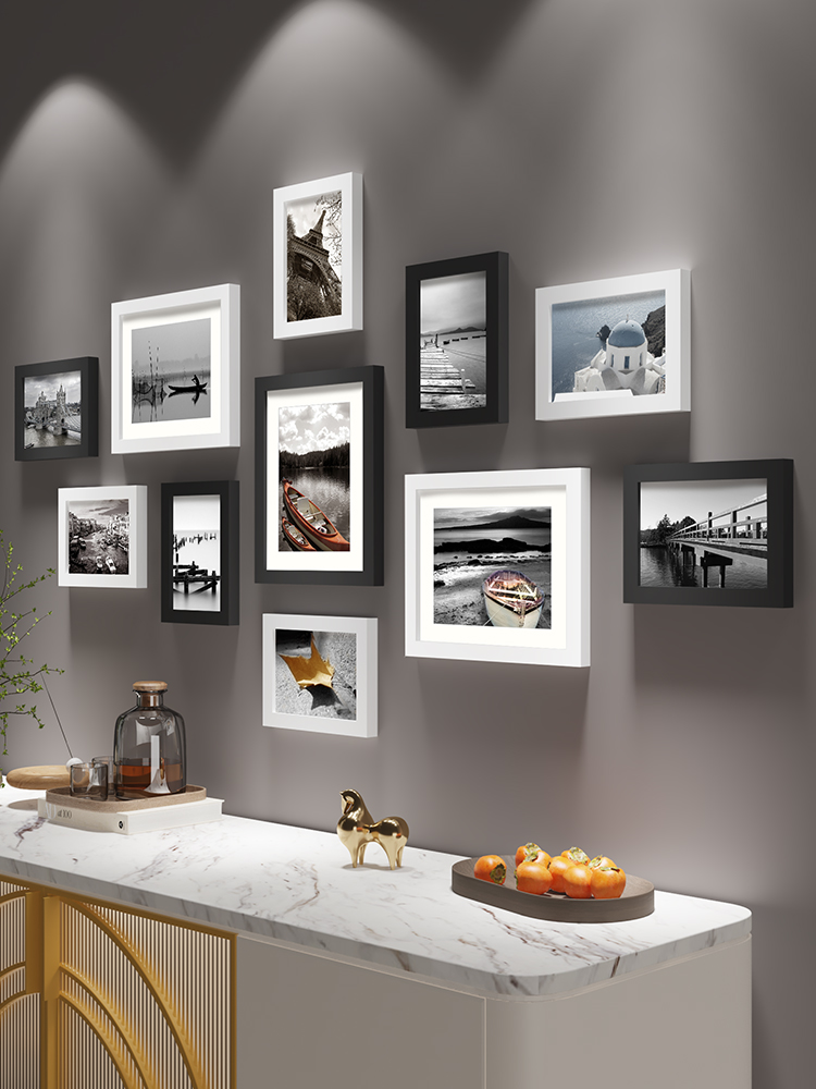 简约现代免打孔实木客厅背景墙装饰房间挂墙卧室相册墙创意组合