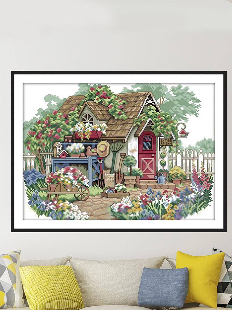 田园小屋风景十字绣2025新款棉线绣客厅现代挂画简约手工DIY刺绣