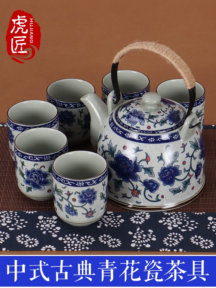虎匠景德镇陶瓷茶壶大号青花瓷提梁壶家用泡茶套装中式水壶茶具