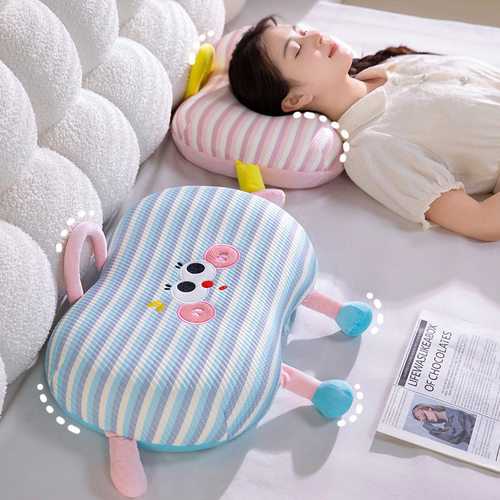 夏季冰丝猫咪肚皮枕头单人记忆棉枕芯儿童学生宿舍护颈椎助眠午睡