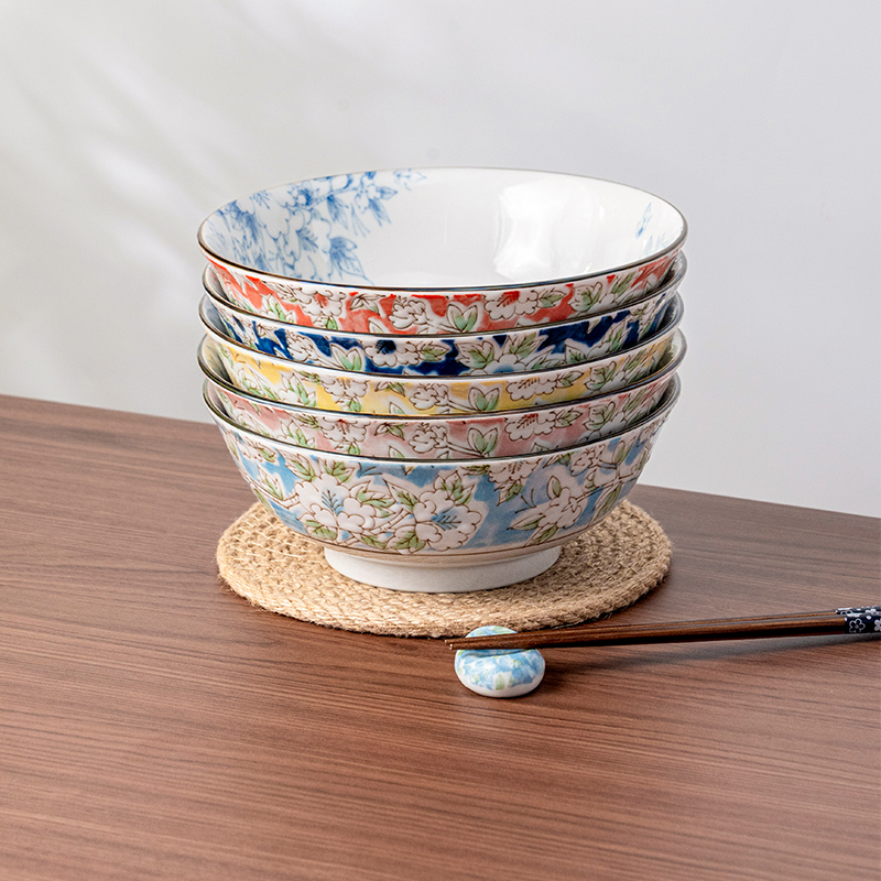 面条碗家用新款2025日式8寸陶瓷大饭碗商用釉下彩斗笠面碗高级感