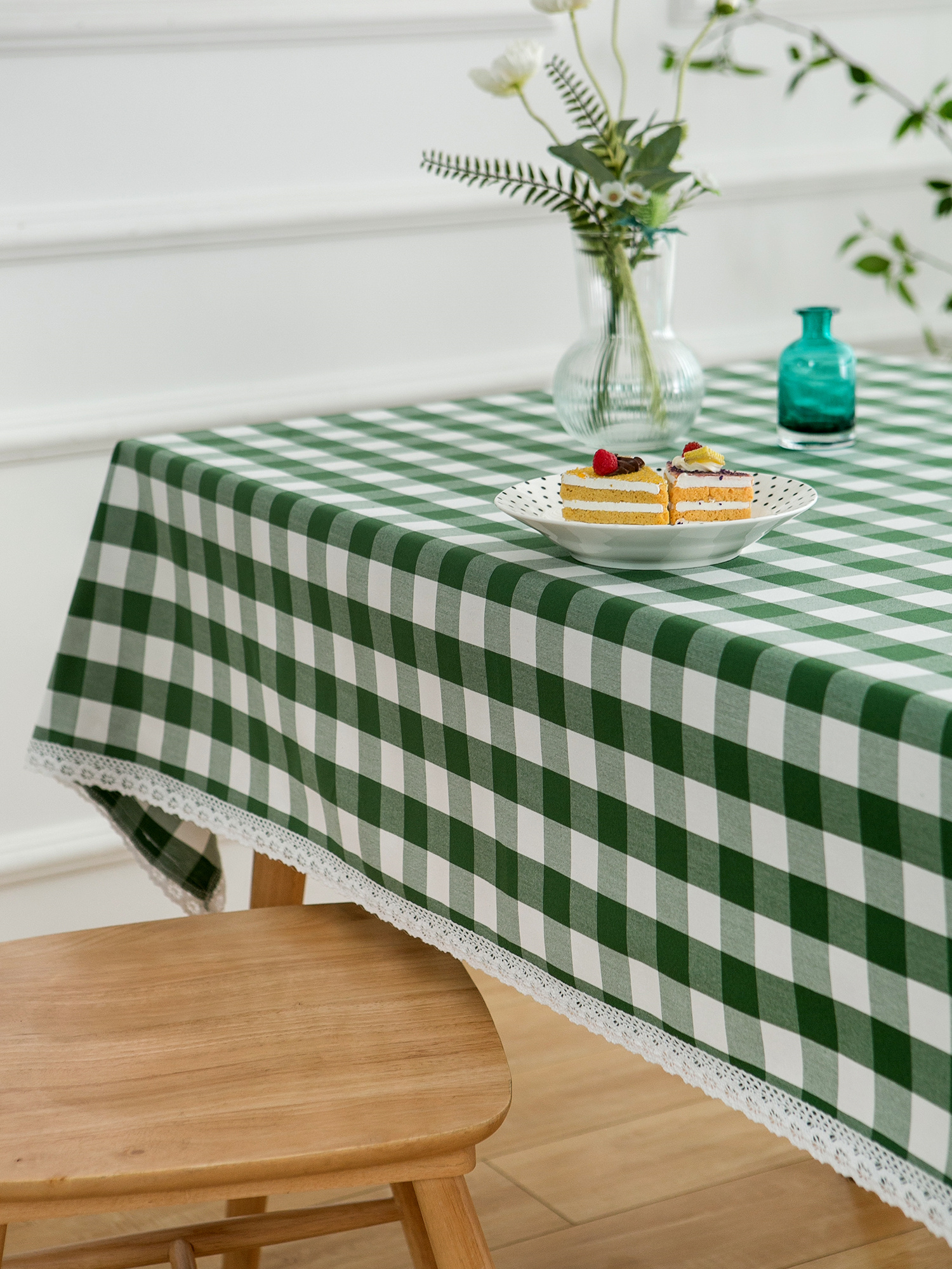 绿色格子棉麻加厚布艺餐桌布学校餐厅用经典小格子台布北欧野餐布