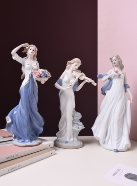 欧式家居装饰品小摆件客厅酒柜电视柜房间陶瓷人物西洋美女工艺品