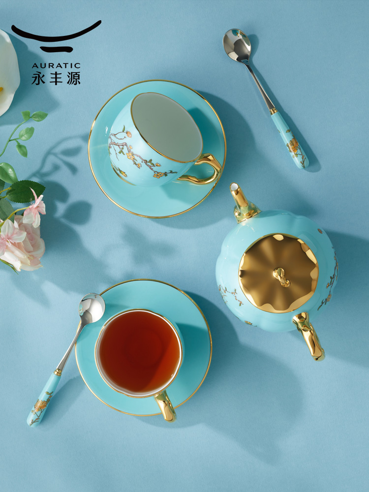 【新品】永丰源 夫人瓷西湖蓝8头茶咖具 陶瓷咖啡杯茶杯礼盒高档