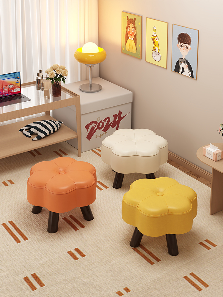 三梦小凳子家用矮凳实木板凳客厅沙发凳简约换鞋凳儿童创意软包凳