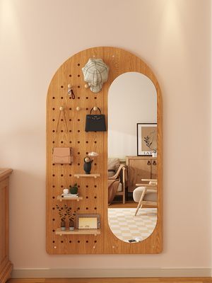 洞洞板穿衣镜一体家用卧室试衣镜玄关壁挂式全身镜挂墙衣帽架镜子