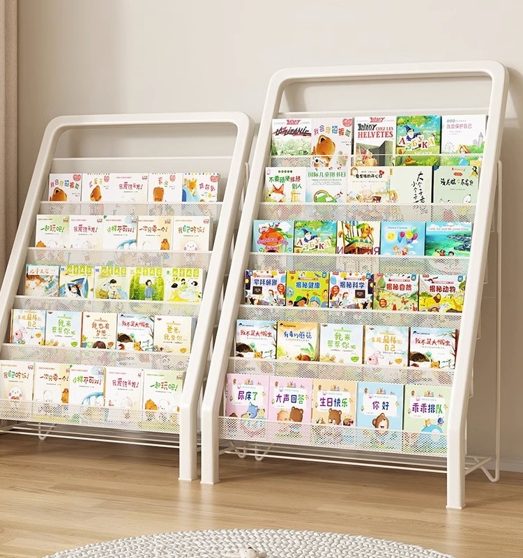 儿童书架绘本架收纳架家用杂志架落地置物架简易展示架铁艺书报架