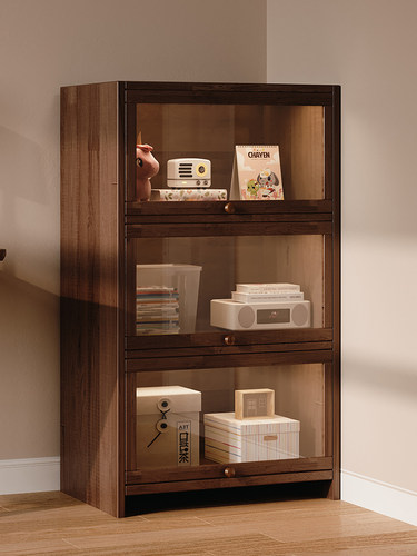 小柜子靠墙实木储物柜书桌旁书柜带柜门收纳柜卧室落地矮柜置物架