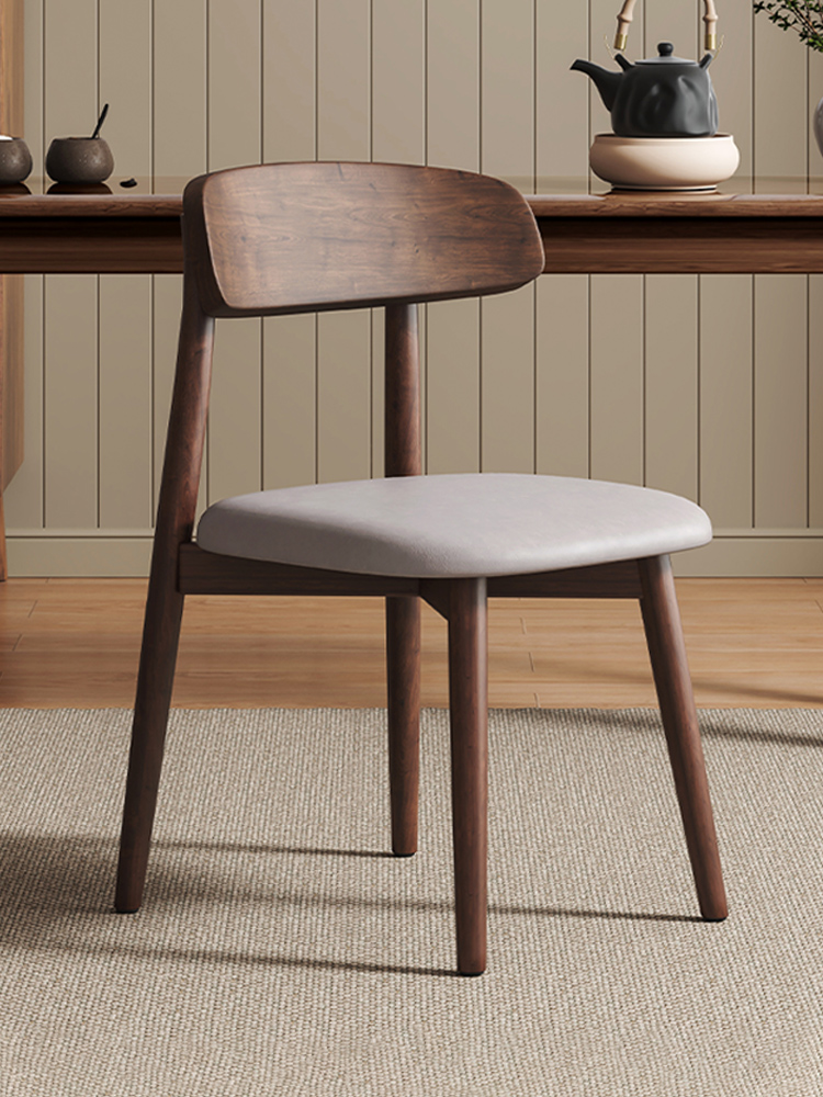 实木餐椅中古风新款靠背椅黑胡桃色书桌茶桌椅子新中式家用餐桌椅