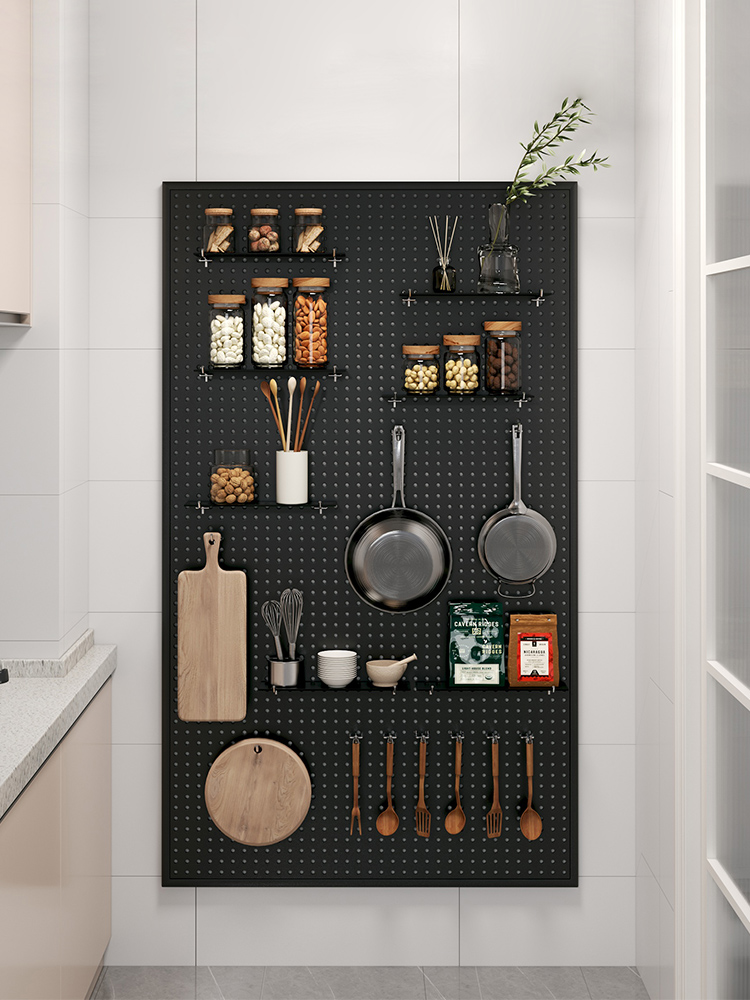 洞洞板墙上置物架厨房多功能不锈钢壁挂板烘焙工具收纳架金属挂钩