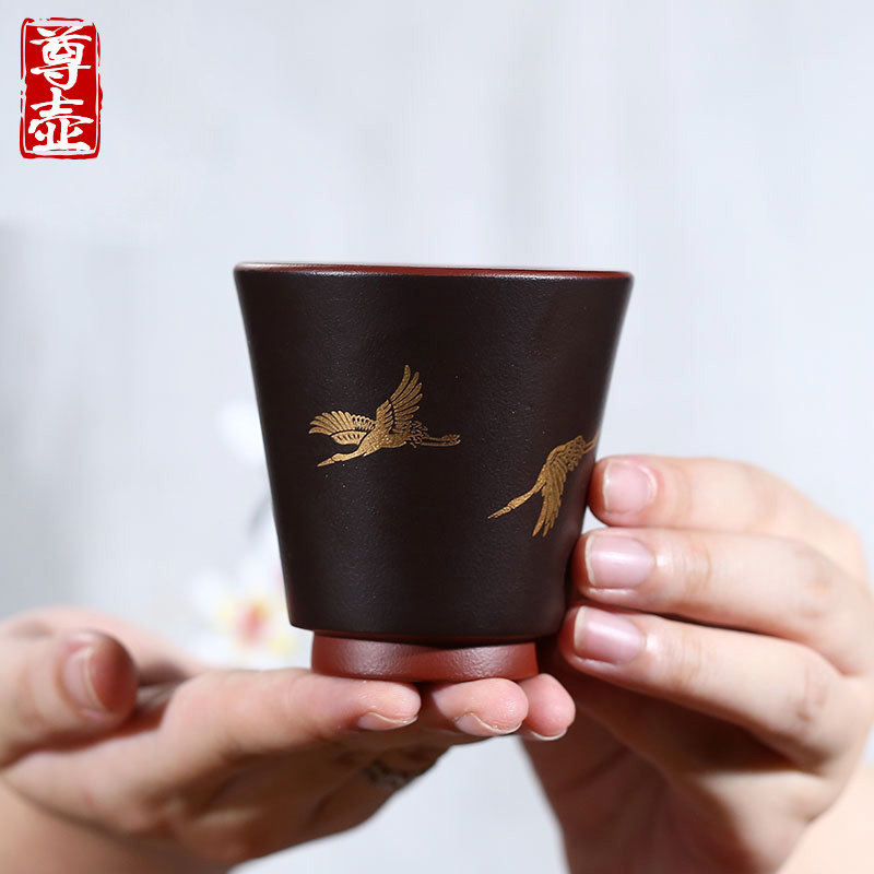 尊壶宜兴紫砂品茗杯黑金仙鹤品杯主人杯单杯小茶杯个人杯功夫茶具