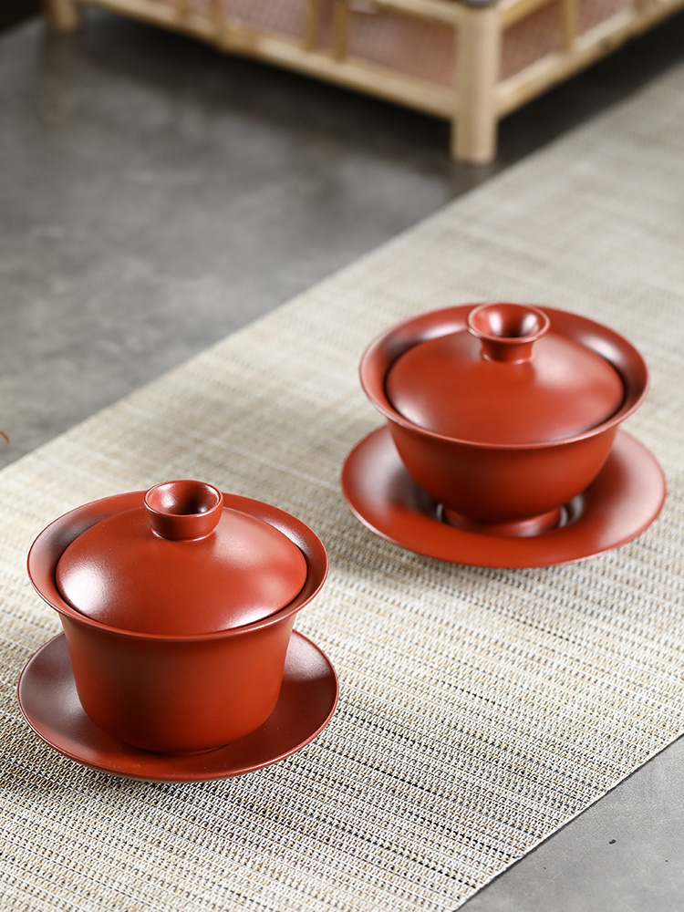宜兴紫砂三才杯盖碗单个茶碗带盖泡茶杯大号防烫复古陶瓷功夫茶具