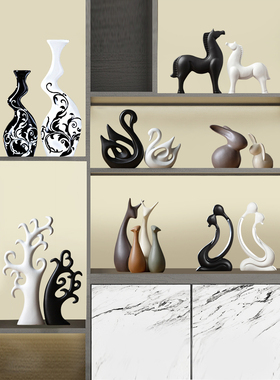 北欧家居客厅酒柜摆设现代电视装饰品情侣创意陶瓷茶几桌面小摆件