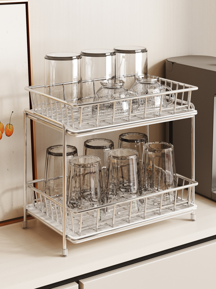 水杯杯架子杯子收纳置物架奶瓶玻璃茶杯架桌面不锈钢沥水架双层