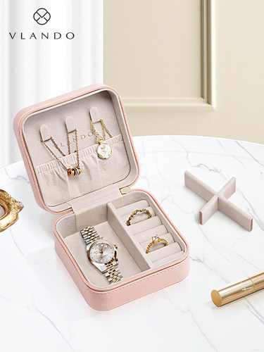 VLANDO便携式首饰盒小型女公主欧式韩国饰品收纳旅行耳环钉戒指盒