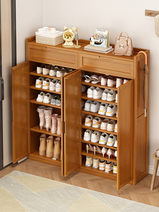 楼道鞋柜家用门口外走廊多层室内入户玄关柜一体靠墙爆款楠竹鞋架