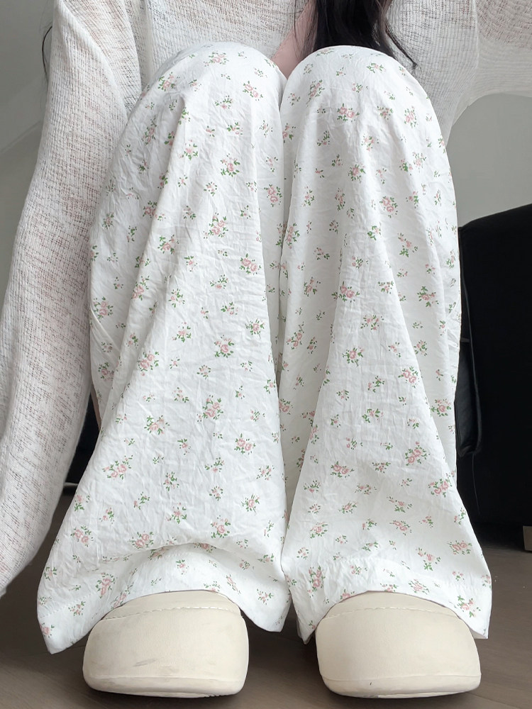 碎花山本裤女秋季2026新款高腰垂感宽松休闲松弛感窄版白色阔腿裤,女装/女士精品,休闲裤,淘宝优惠券,粉丝福利购,淘宝优惠卷