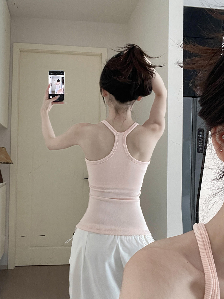 粉色挂脖吊带背心女夏季2026新款内搭带胸垫修身显瘦外穿美背上衣