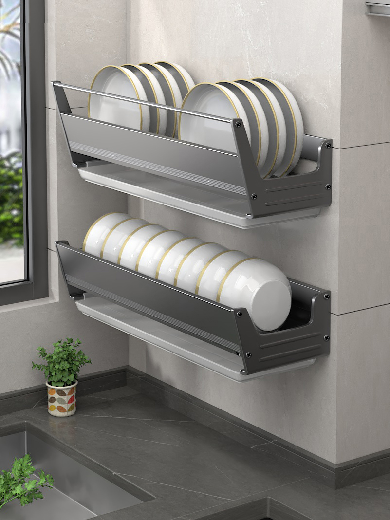 碗架沥水架厨房洗碗架免打孔墙上壁挂碗碟具收纳架碗盘置物架子