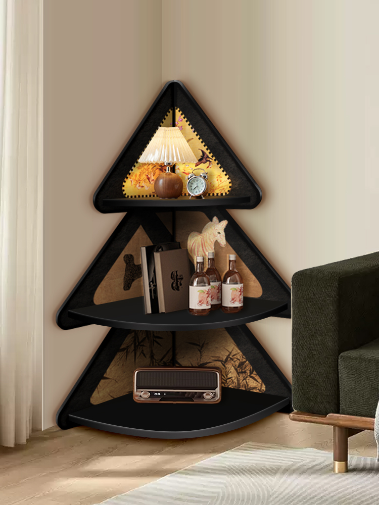 客厅转角柜圣诞树落地装饰摆件复古床头三角收纳柜墙角夹缝置物架