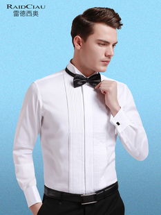 礼服衬衫男白色演出燕子翼领塔士多法式结婚婚礼男士领结新郎衬衣