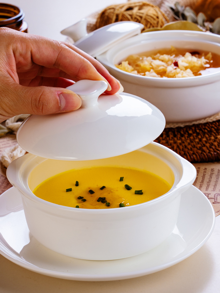 蒸汤燕窝釉下彩炖盅隔水炖家用陶瓷带盖耳婴儿白色骨瓷蒸蛋碗商用