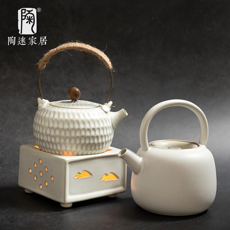 陶迷中式锤纹提梁壶陶瓷温茶炉蜡烛明火煮茶器大容量户外烧水壶
