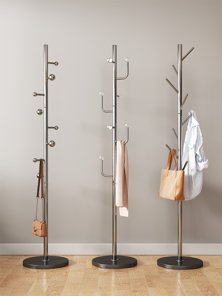 不锈钢衣帽架落地卧室挂衣架简约现代立式衣服架子家用客厅挂包架