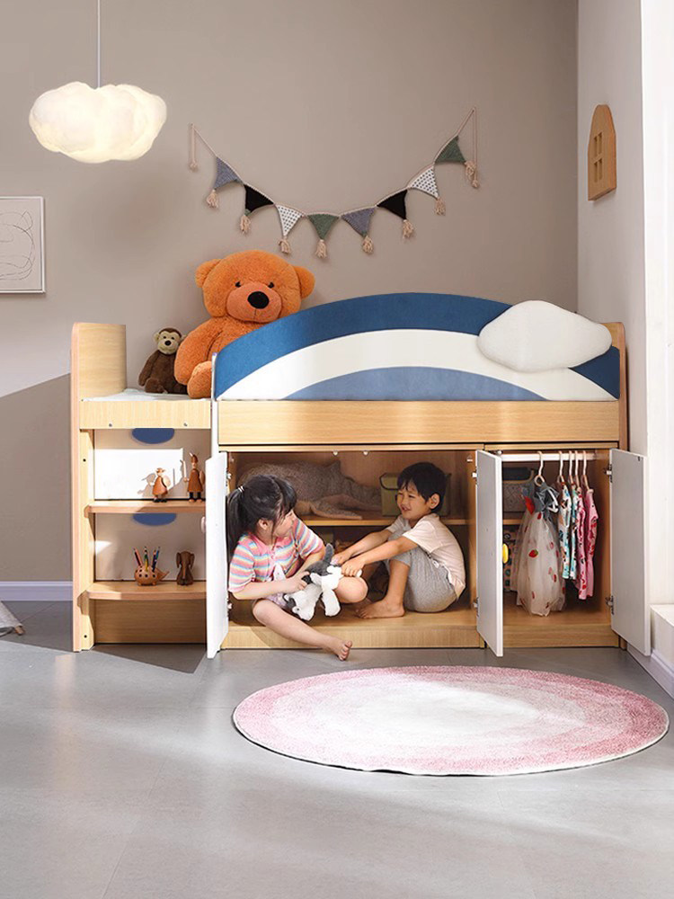 安兰图儿童半高床小户型带书桌多功能男孩床1.2m单人床衣柜床一体