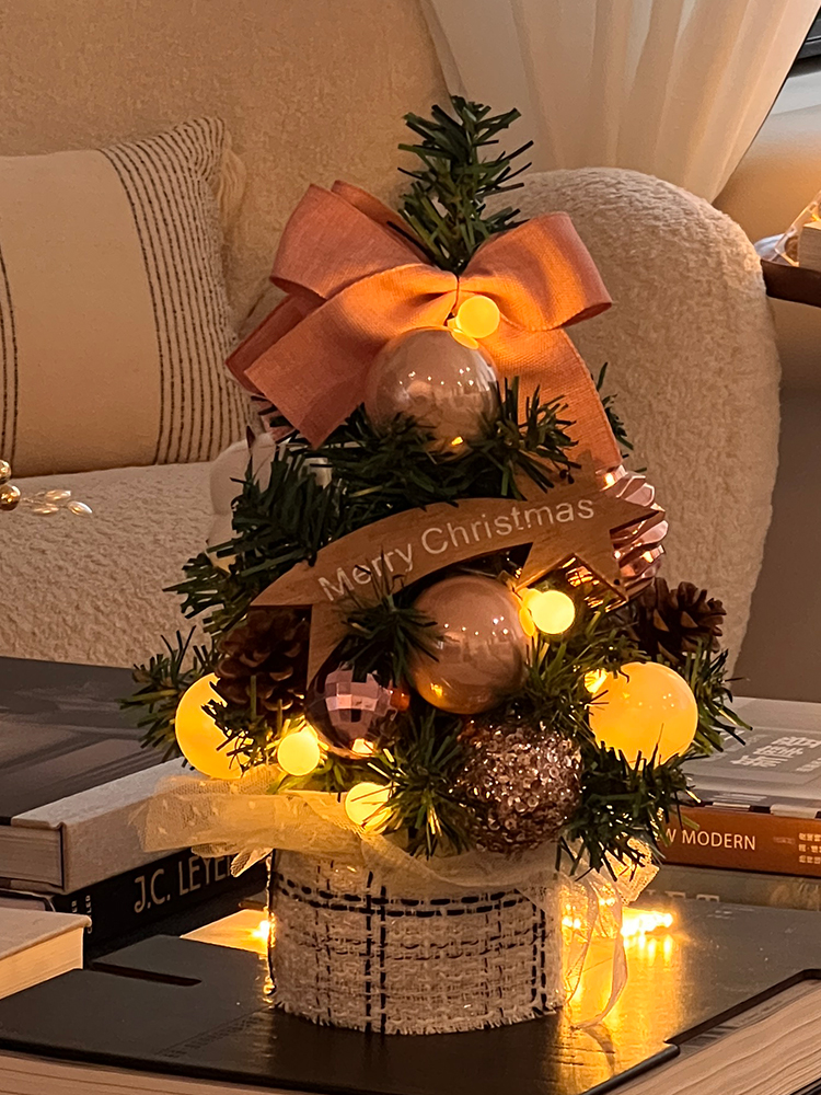 圣诞树DIY新款家用前台桌面摆件迷你小型ins风仿真带灯布置装饰