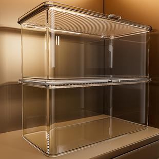 收纳盒桌面压克力透明长方形办公桌置物架书桌防尘带盖子文具收纳