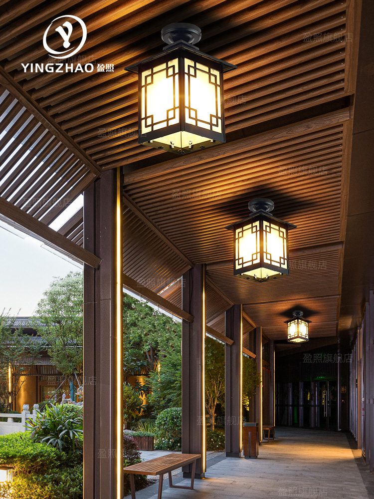 户外吊灯防水别墅庭院吸顶灯凉亭室外过道灯走廊露台阳光房太阳能