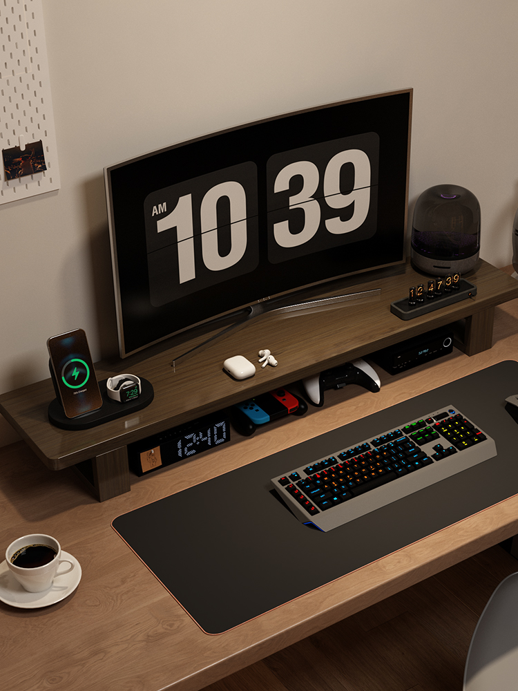 台式电脑增高架显示器托架垫高底座桌面实木收纳架子办公桌置物架