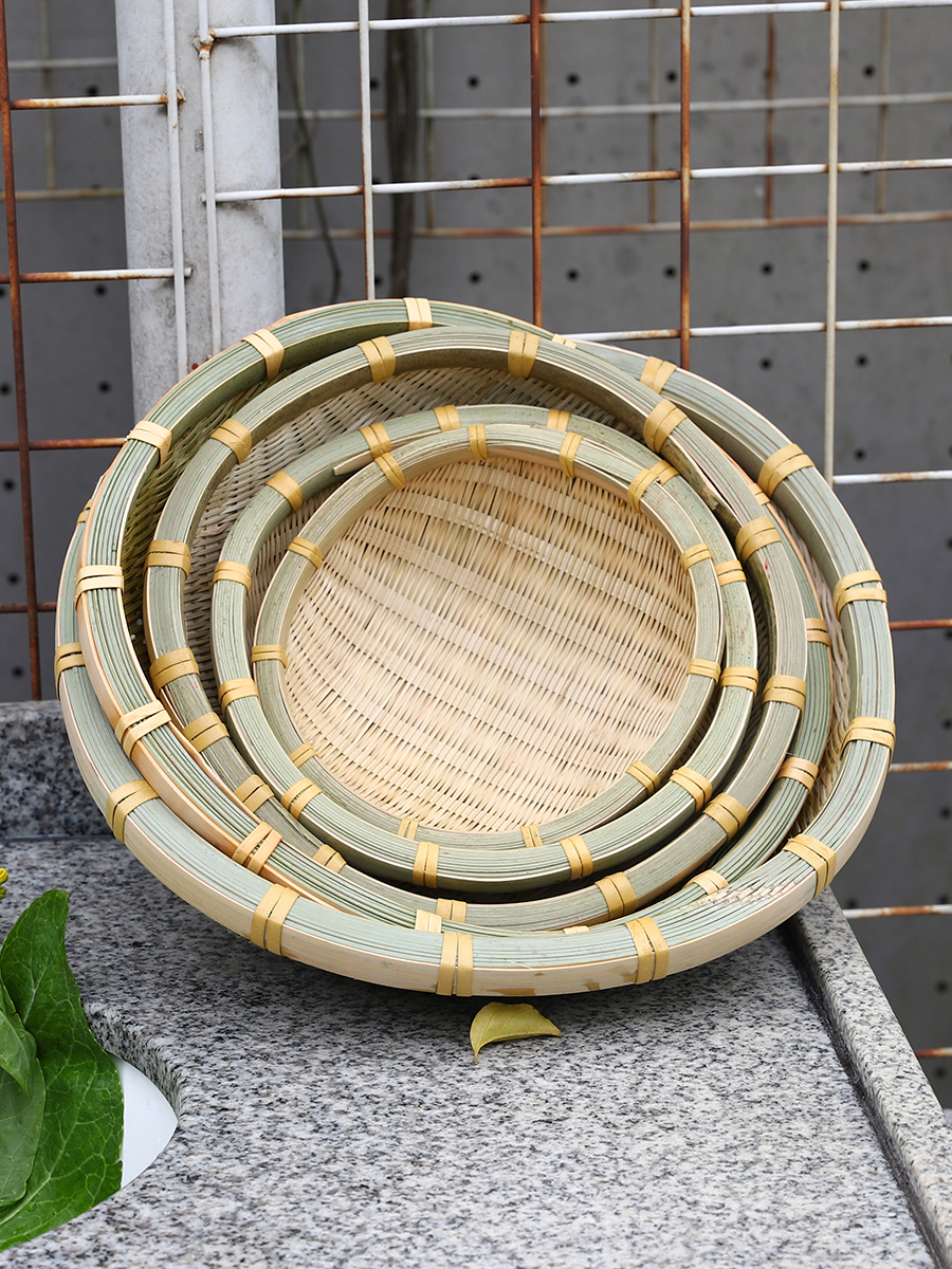 竹编簸箕猫窝圆形筲箕农家竹制品家用竹筐馒头筐箩筐竹筛子收纳筐