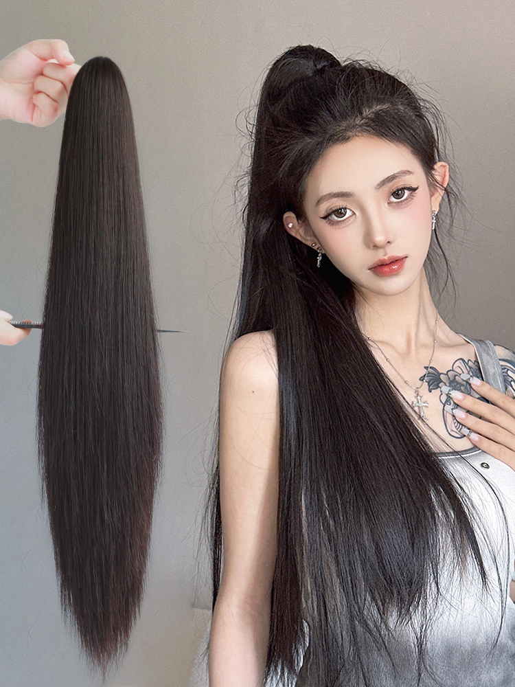 假发女长发高马尾假发辫子抓夹古风自然仿真发尾直发马尾增加发量