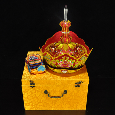 庄严品五方佛毗卢帽四色可选僧人 佛家莲花帽僧帽高档礼盒五佛冠a