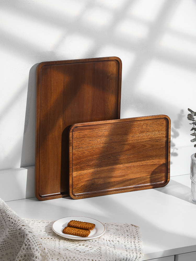 日式木质托盘茶盘点心盘圆形茶水杯子收纳家用放茶杯敬茶果盘木盘