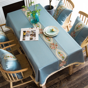 中国风家用长方形简约棉麻风正方形茶几台布 桌布布艺餐桌布新中式