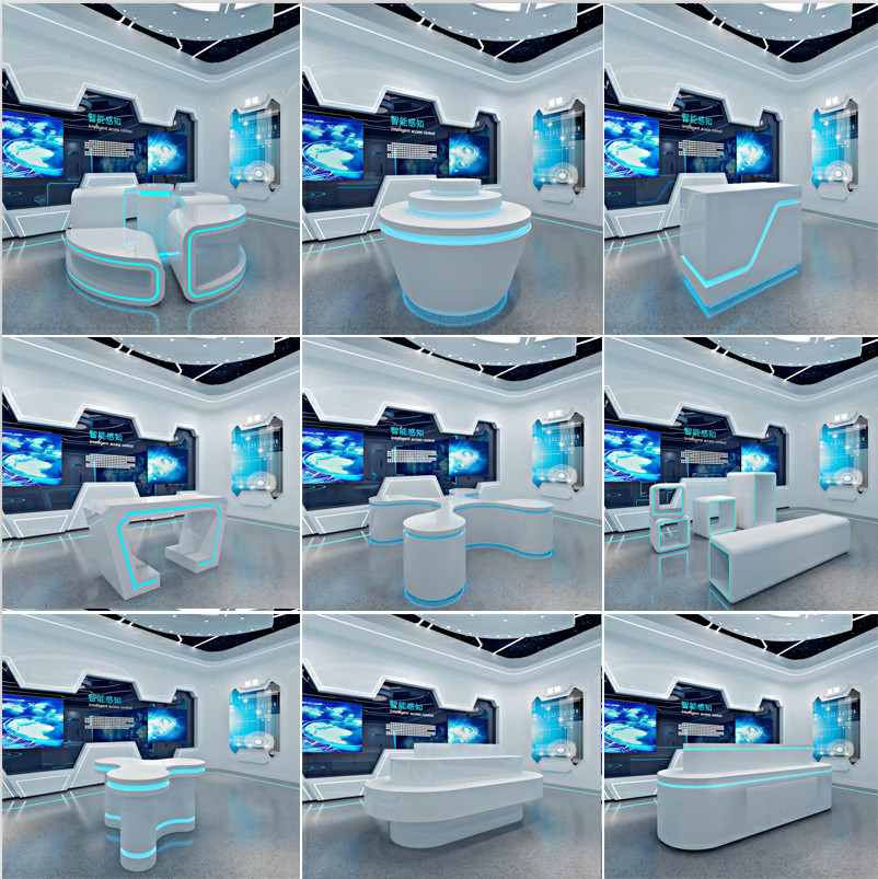 异形科技感模型产品展台展示柜展厅创意发光多层圆形中岛柜展示台