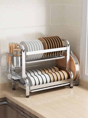 304不锈钢厨房碗架家用台面碗碟收纳置物架多功能小型碗盘沥水架