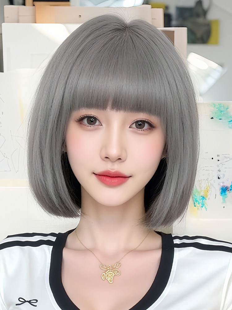 短发假发全头套女真人发丝刘海波波头自然精致干练初恋头时尚头套