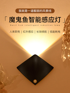 魔鬼鱼门牌感应灯小夜灯入户门口客厅过道背景灯充电射灯洗墙灯