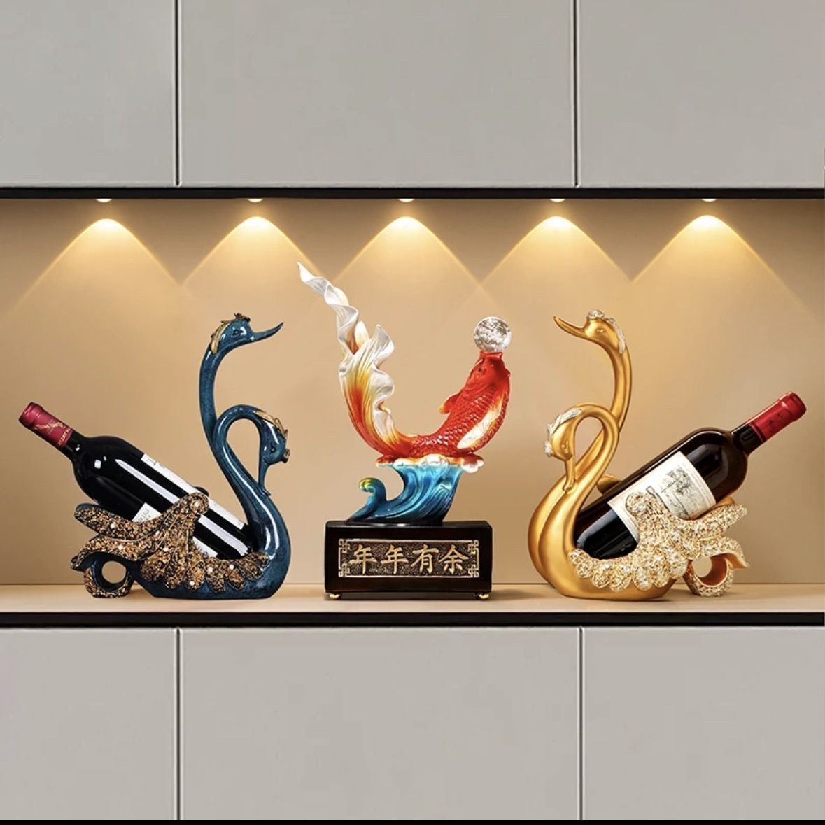 天鹅高档轻奢酒架金鱼套装摆件客厅酒柜玄关电视柜摆设家居装饰品