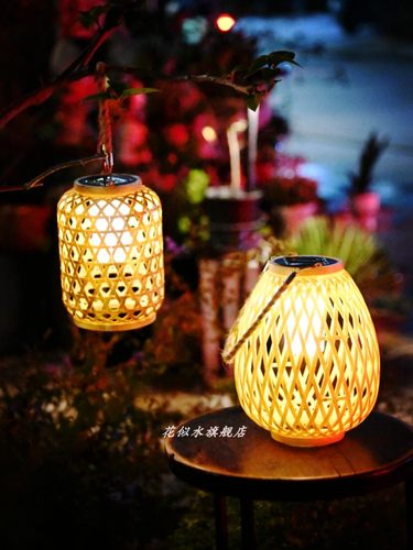 新款太阳能灯笼仿竹编挂灯庭院装饰造景布置氛围吊灯花园阳台落地