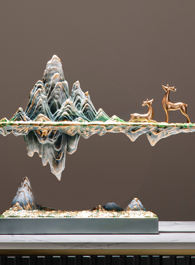 新中式悬浮假山摆件办公室桌面装饰品客厅艺术高级感小众乔迁礼物