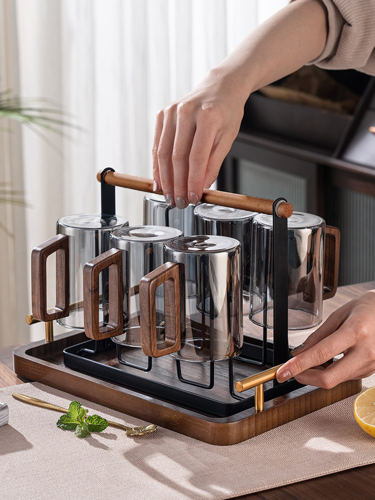 水杯家用套装招待客人杯子轻奢客厅玻璃杯带把手茶杯男士泡茶专用