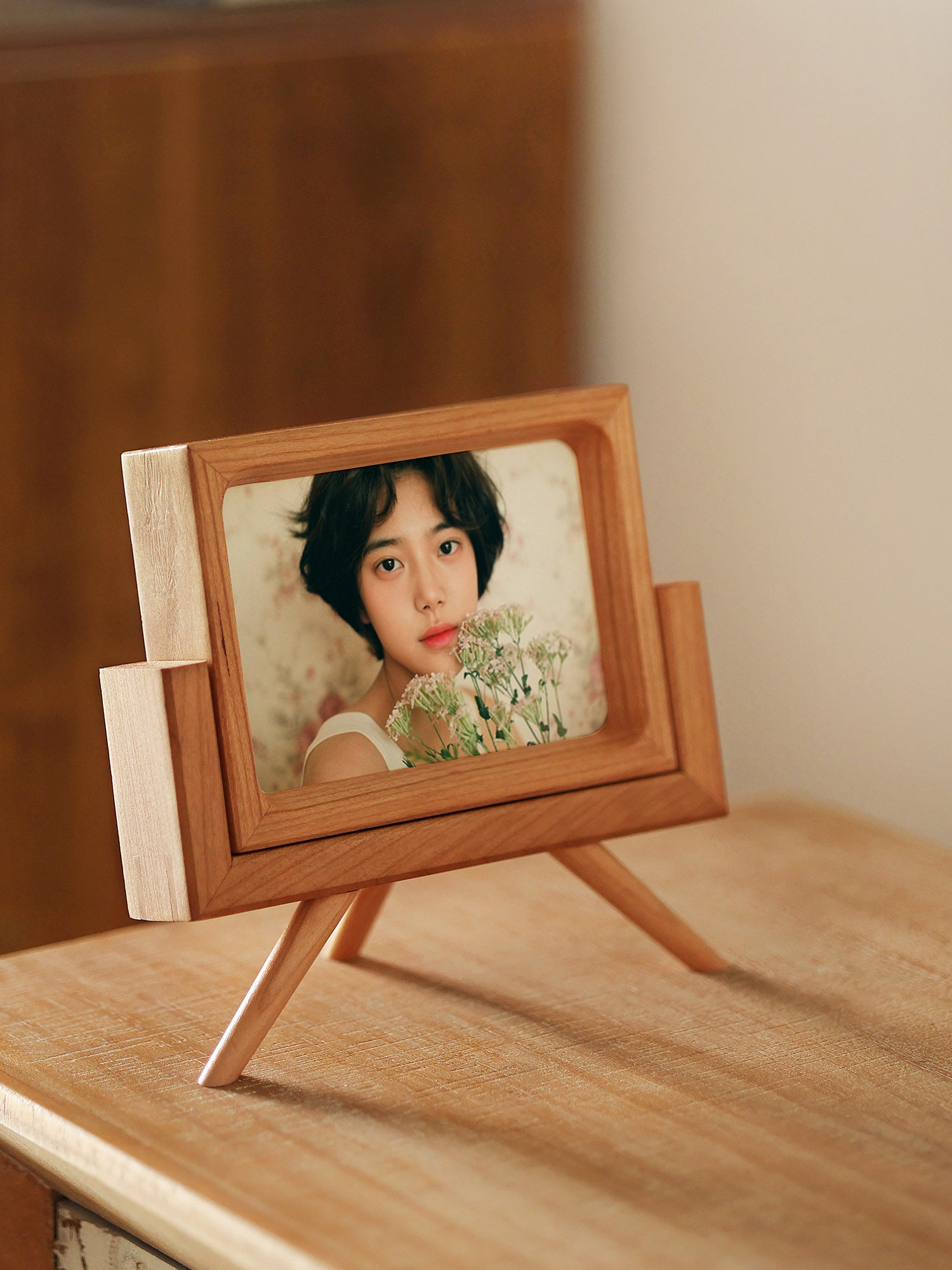 打印照片定制摆台实木高级感创意6寸摆件洗照片做成相框展示架